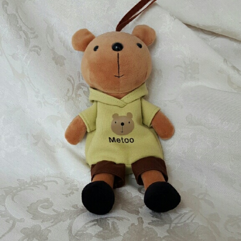 Metoo Brown Bear Plush Pouch Zipper Back Coin Bag Hanging Strap 9.6"
